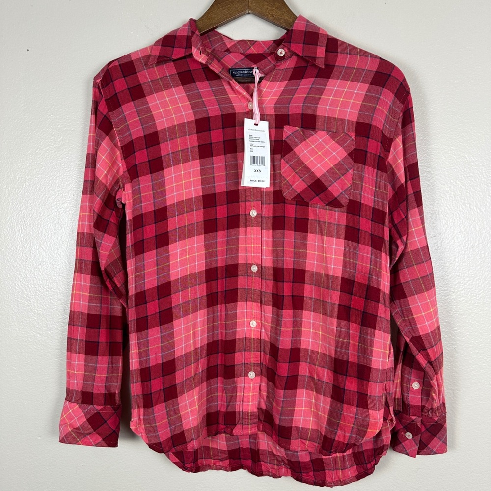 Vineyard Vines Women's XXS Flannel Button Down Pink Rum Runner Plaid 2W001790